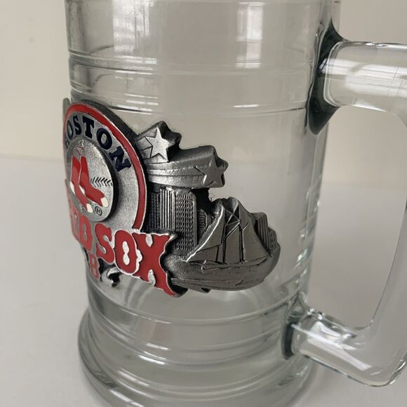 Boston Red Sox Beer Mug Clear Glass 15 Ounce with Silver Tone Metal Logo - Picture 5 of 10